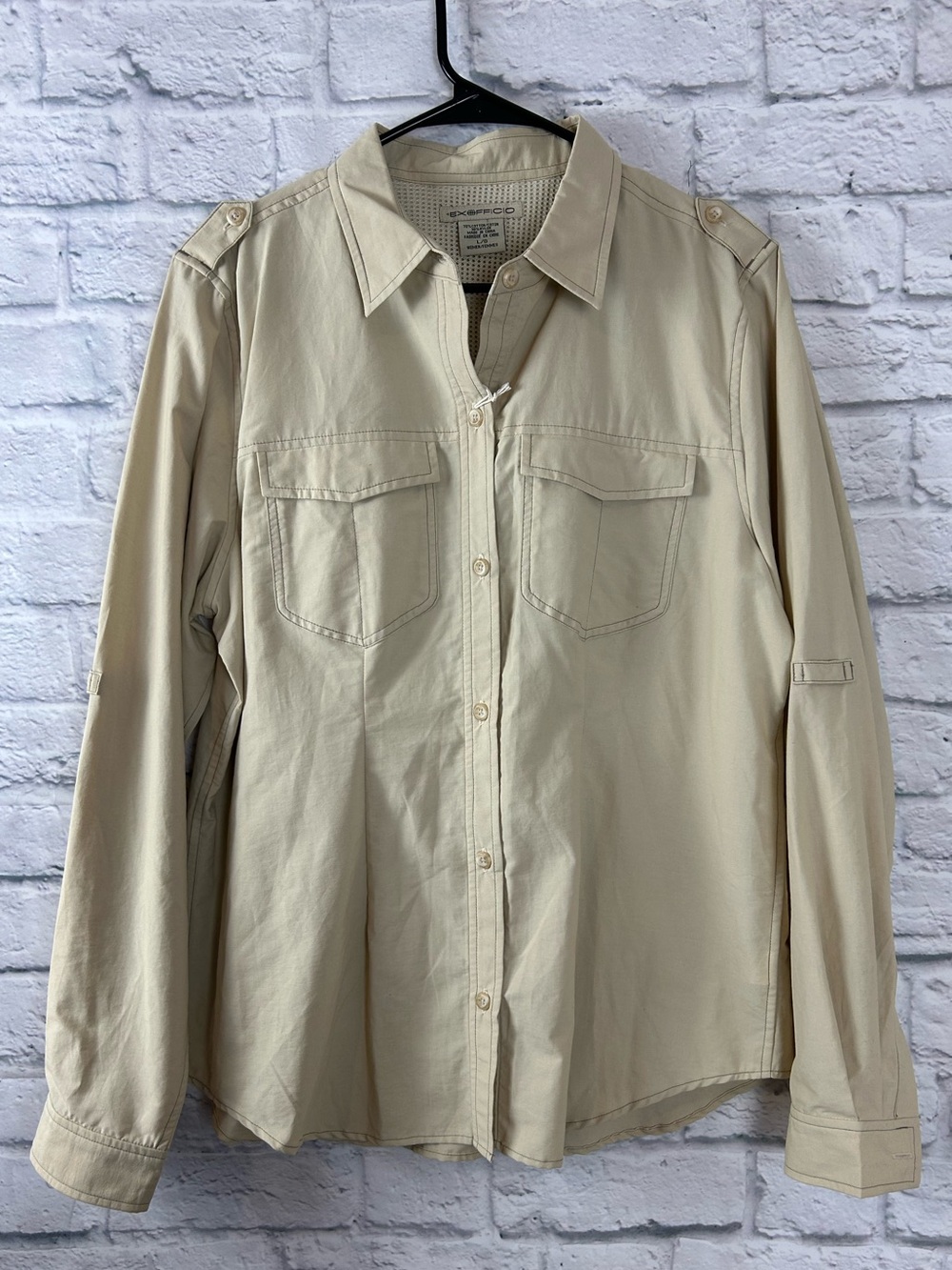 ExOfficio Women's Camper Khaki UPF 30+ Outdoor Hiking Shirt NWT Large